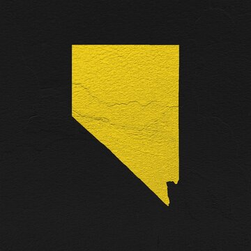 Nevada yellow map on isolated black textured background. High quality coloured map of Nevada, USA.
