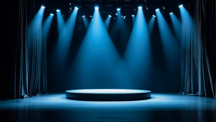 Empty stage with monochromatic colors. Artistic performances stage light background with spotlight illuminated the stage for contemporary dance. generated ai