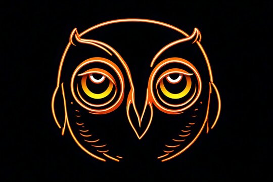 owl icon in neon style. Simple thin line, outline vector on dark background	