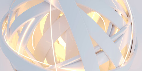 Close Up of abstract shape object With warm light Geometric Design 3d render illustration