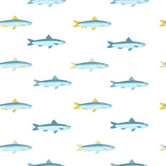 Fish seamless pattern. Vector color image background.