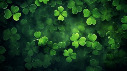 Green background with clover leaves. Neural network AI generated art