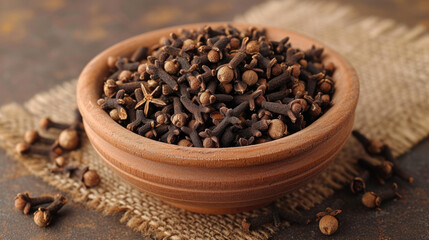 Dry spice cloves isolated on white background. Top view. Flat lay