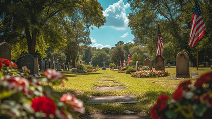 National Cemetery on Memorial Day - obrazy, fototapety, plakaty