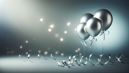 A bunch of white balloons floating in the air. Concept Silver Anniversary.