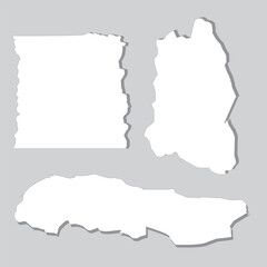 Torn paper rip pieces of sheet edge, note scrap or notebook pages, vector backgrounds. Notepad torn paper for message note, page or banner and cardboard blank ripped piece strips in eps 10.