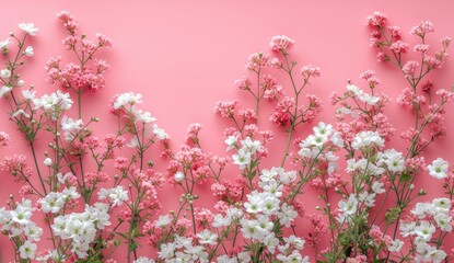 blooming white flowers on pink background, idea, in the style of minimalist: spare simplicity,