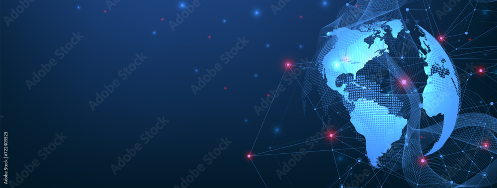 Poster Global network connection concept. Big data visualization. Social network communication in the global computer networks. Internet technology. Business. Science. Vector illustration