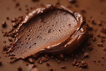 Top view of delicious peanut butter and chocolate paste on a brown background
