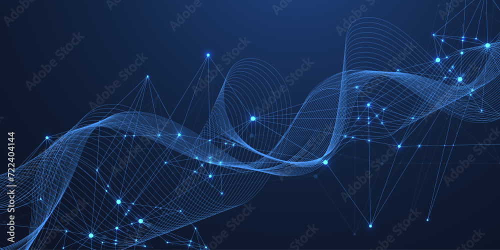 Aufkleber Vector connections of lines and dots. Technology banner template. Graphic abstract background communication. Minimal array with compounds lines and dots. Digital data visualization