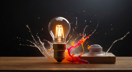 Creative ideas concept, light bulb and color splashes
