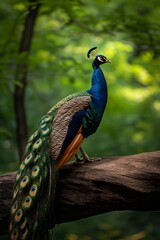Obraz premium peacock standing on a log