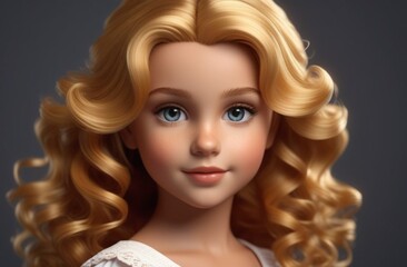 Fototapeta premium little beauty with blonde curls and caramel skin, 3D, non photorealistic rendering