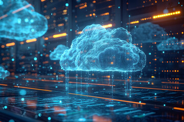Nubes digitales y el concepto de computación en la nube. - obrazy, fototapety, plakaty