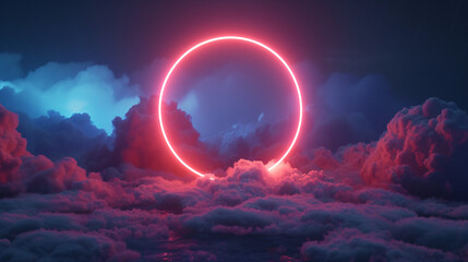 3D Render Abstract Cloud Illuminated With Neon Li.