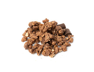 Chocolate Granola Pile Isolated, Cocoa Muesli Breakfast, Crunchy Cereals, Oatmeal Muesli