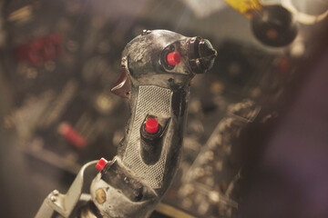 Joystick of an old jet fighter close-up in Denmark
