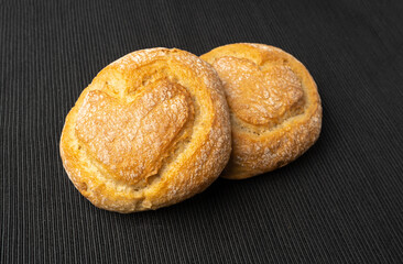 Heart on Wheat Bread, Heart Shaped Bun on Wooden Table