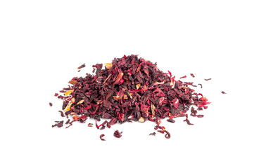 Dry Hibiscus Tea Isolated, Dry Rose Petals, Fruit Red Tea, Karkade Leaves, Dried Herbal Drink, Roselle Petal