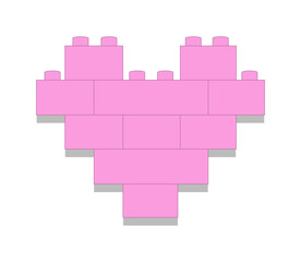 Pink heart made of blocks on white background vector illustration - obrazy, fototapety, plakaty