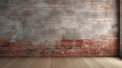 Industrial loft modern concrete brick wall background with wooden floors. Mock up, empty room with copy space for text