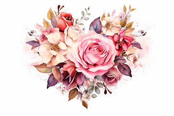 a watercolor illustration featuring heart shaped flowers