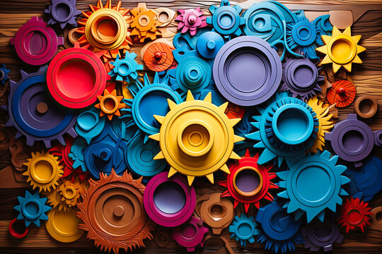 colorful cogwheels forming an arrangement
