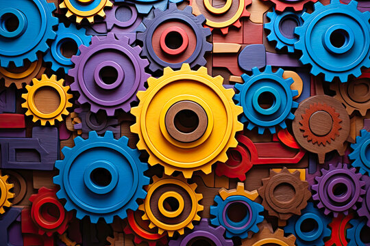 colorful cogwheels forming an arrangement