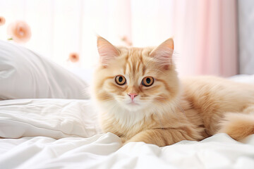 cute cat on a white bed