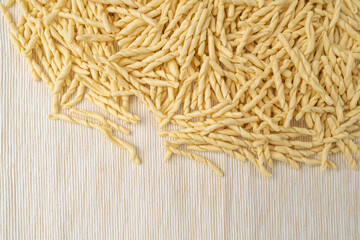 Raw Trofie Pasta, Dry Italian Macaroni, Traditional Genoa Food, Raw Noodle, Modern Ligurian Cuisine