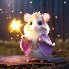 Cute hamster dressed as a fairy with a magic wand