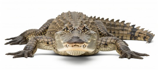 Powerful alligator isolated on white background representing wildlife and nature concept