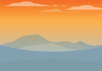 Mountain range landscape, blue mountains n twilight, camping nature landscape silhouette vector illustration. 