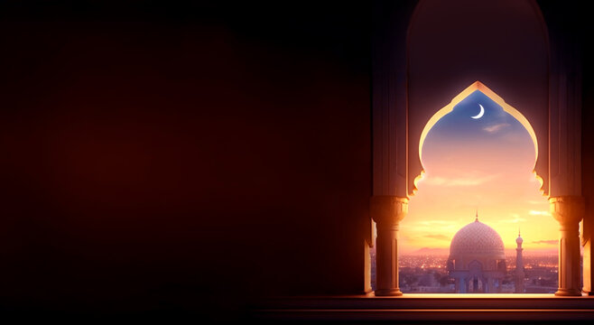 Mosque arch. Ramadan Kareem background.