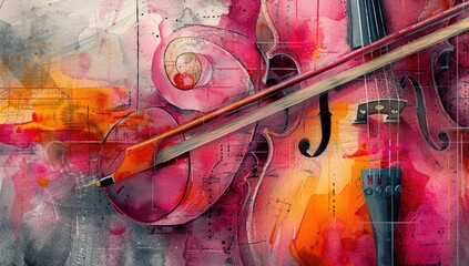 Abstract watercolor violin and bow 