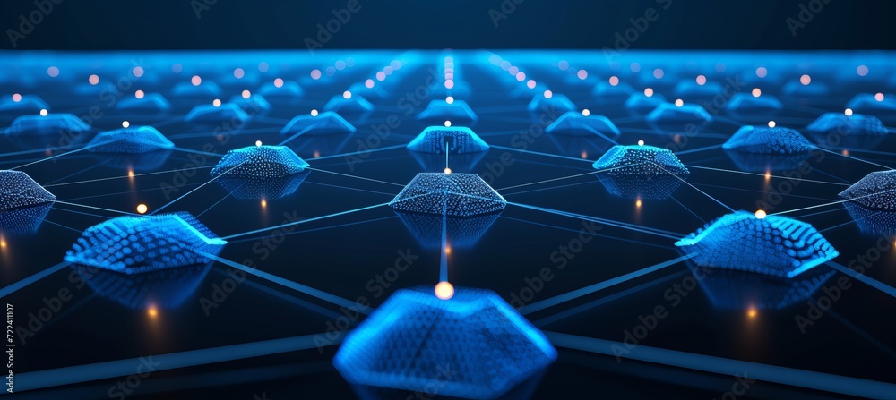 Poster interconnected points showing iot and machine learning with blurred background and text space.