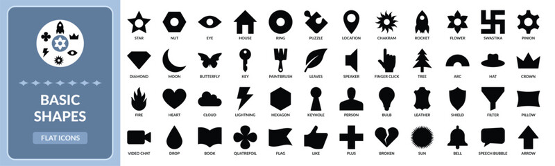 Basic shapes flat icon set. Basic shapes solid icon collection EPS10 - Stock Vector