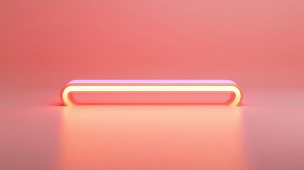 A single neon light bar radiates a warm glow against a monochromatic pink background, embodying simplicity and the modern aesthetic in lighting design.