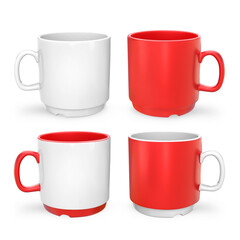 3D Rendering Red And White Coffee Mug Set Isolated On Transparent Background, PNG File Add