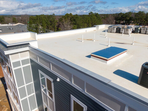 Drone Photos of New TPO Residential Roofing & HVAC. 