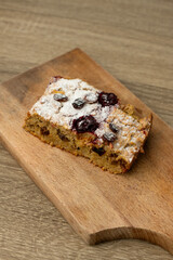 Healthy homemade diet cake with oats, apples and cherries