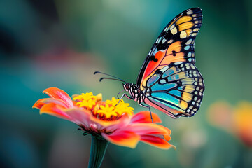 butterfly with a colorful wing and a flower