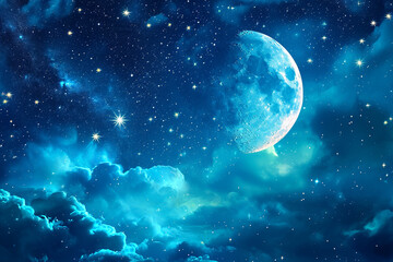 celestial background with shining stars and a glowing moon