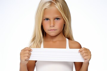 Unhappy young woman holding a blank white sign mock-up with copy space for your text or message