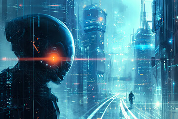 sci-fi-inspired wallpaper with futuristic robots and advanced technology