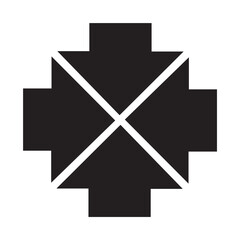 Three-way, two-way or one -way inward or outward pointing mini arrows. A symbol made from a trio of small black arrow shapes. Isolated on a white background.