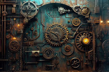 steampunk-inspired wallpaper with gears and mechanical contraptions - Powered by Adobe