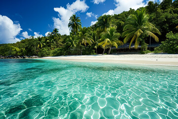 tropical paradise with white sandy beaches and crystal-clear turquoise water