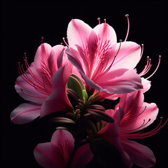 Azalea isolated on black background. Flowers and plants in spring. AI generated - obrazy, fototapety, plakaty