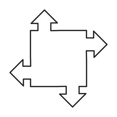 Three-way, two-way or one -way inward or outward pointing mini arrows. A symbol made from a trio of small black arrow shapes. Isolated on a white background.